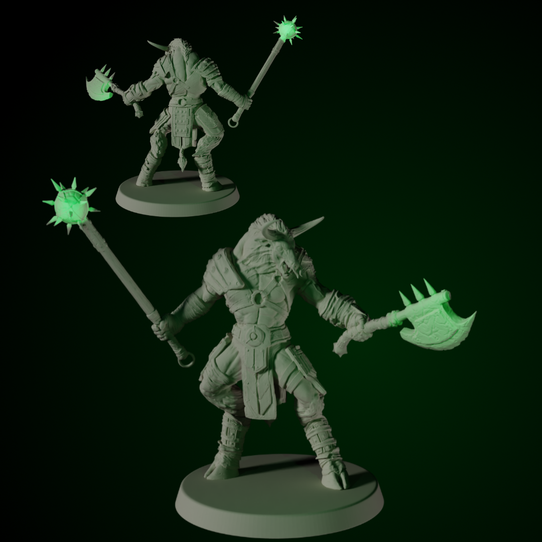 Minotaur With Morning Star And Axe